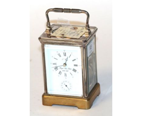 A brass striking and repeating alarm carriage clock, dial and movement signed 'L'Epee', 20th century 