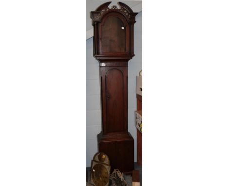 An oak thirty hour longcase clock, brass dial with circular disc signed Wm Gibson B Castle, with original movement now detach