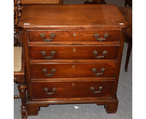 A George III mahogany four height chest of drawers with fluted stiles and bracket supports, 77cm wide .  Dimensions 46cm deep