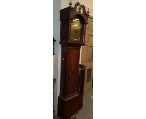 ~ An oak eight day longcase clock, signed Jno Johnston, Morpeth, late 18th century, arched dial with an inner date ring