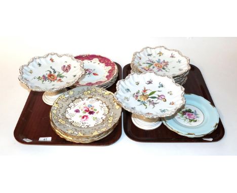 A set of four early 19th century English hand-painted plates; with four further; a pair of Royal Crown Derby plates; and a Co