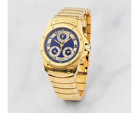 Cartier. Chronographe bracelet de dame en or jaune 18K (750) avec date mouvement quartzCartier. A lady's 18K gold quartz cale