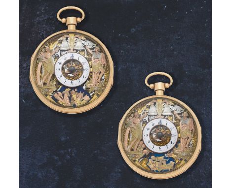 Frères Duchène &amp; Comp. A Genève. Rare et insolite montre de gousset semi-squelette à cadran ouvert en or jaune 18K (750) 