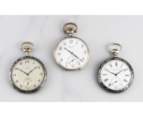 Lot de 3 montres de gousset en argent (800) remontoir au pendantA lot of 3 silver keyless wind pocket watches Comprising of:A