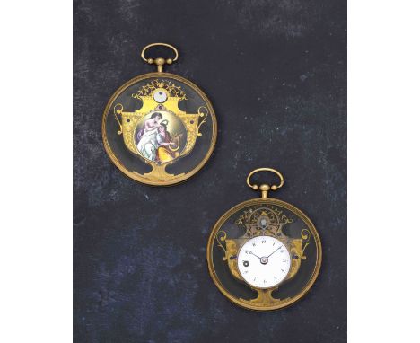 Rare et belle montre de gousset à cadran ouvert en métal doré avec mouvement en forme de jarre remontoir à clefA fine and rar