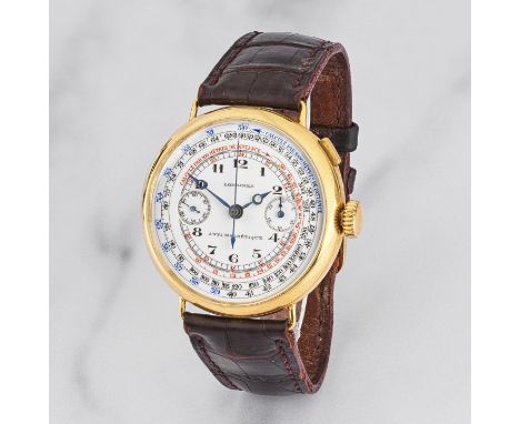 Longines. Joli chronographe bracelet mono-poussoir en or jaune 18K (750) mouvement mécaniqueLongines. A fine 18K gold manual 