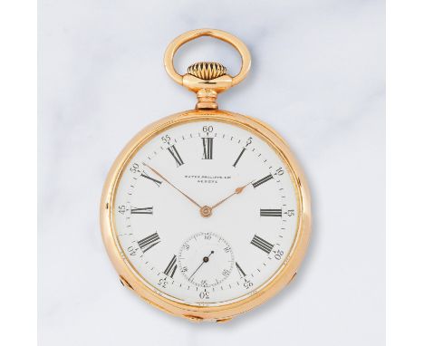 Patek Philippe. Montre de gousset à cadran ouvert en or jaune 18K (750) remontoir au pendant, distribué par Eugène Goetschel 