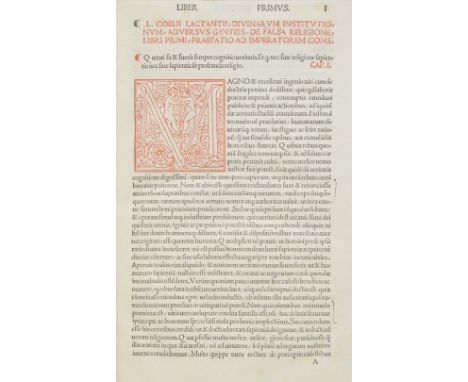 Lactantius (Lucius Caecilius Firmianus). Opera Omnia, [Venice, J. de Tridino, 1502], title torn with loss, headline and large