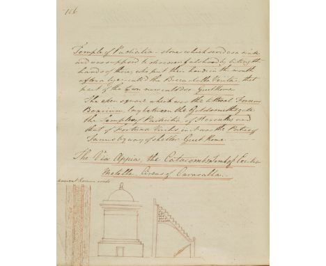 Manuscript journal. A volume of detailed manuscript travel notes regarding locations and history of Italy, late 18th-early 19