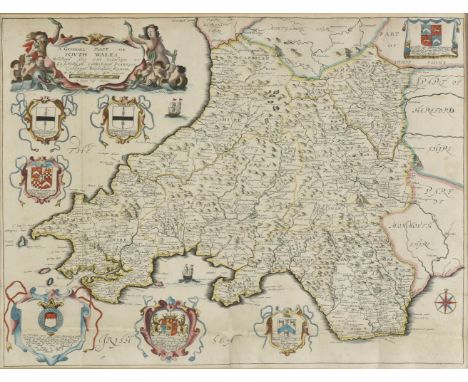 *South Wales. Blome (Richard), A Generall Mapp of South Wales..., circa 1673, hand coloured engraved map, old folds, 350 x 46