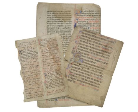 *Illuminated Leaves. An illuminated missal leaf, France, 14th century, single vellum leaf, double-column French & Latin manus