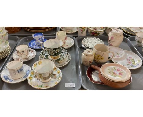 Two trays of china to include: cabinet cups and saucers including; Royal Albert 'Men of Harlech', Coalport 'Revelry', Royal A