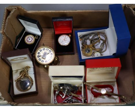 Collection of ladies and other wrist watches and modern pocket watches, Europa alarm clock etc.  (B.P. 21% + VAT) 