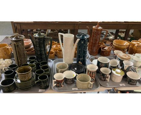 Three trays of assorted Portmeirion pottery items to include: 'Green Totem' design, 'Magic City', variations etc, to include: