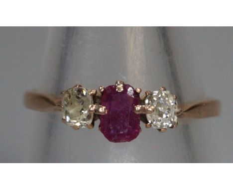 9ct gold ruby and diamond ring.  Size Q.  1.9g approx.  (B.P. 21% + VAT) 