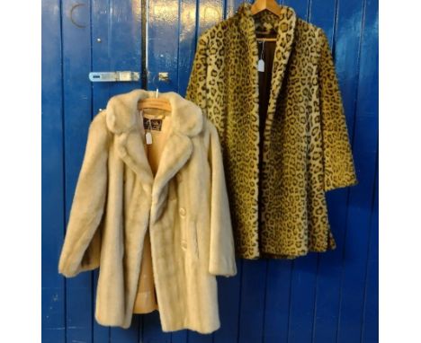 Two vintage faux fur coats, one leopard print by 'Astrakar' and the other palomino colour by 'Tissavel France'.  (2) 