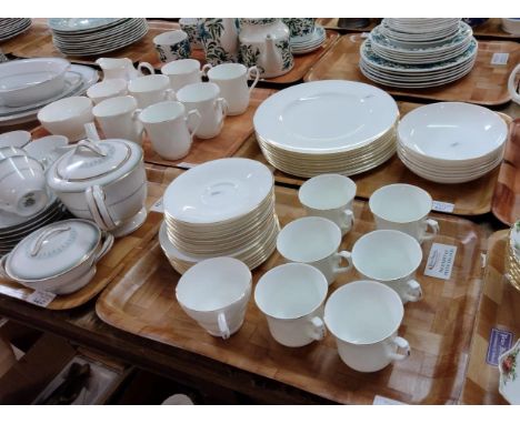 Three trays of Queen Anne bone china tea and dinnerware to include: mugs, sugar bowl, milk jug, plates, bowls, saucers etc an