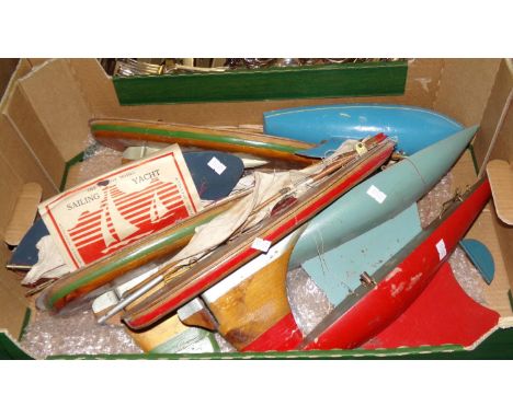 Box comprising 1950s/60s pond yachts for restoration, to include: Star Yacht, Portland Product Yacht, un-used Torvon model sa