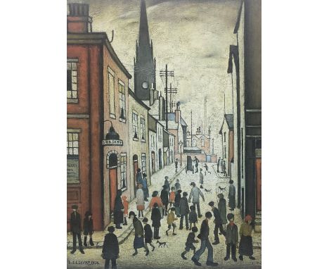 After Laurence Stephen Lowry (British 1887-1976): 'The Organ Grinder', limited edition colour print with  blind stamp 55cm x 