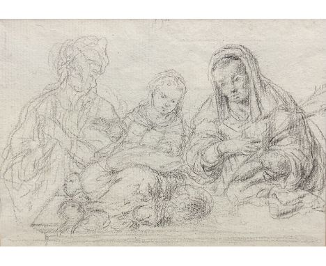 Dutch School (18th century): Women Sorting the Day's Harvest, pencil sketch on laid paper unsigned 15cm x 21cm