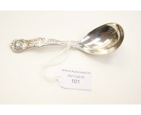 A Victorian silver Kings pattern caddy spoon, engraved initials, maker George Adams, London 1845 