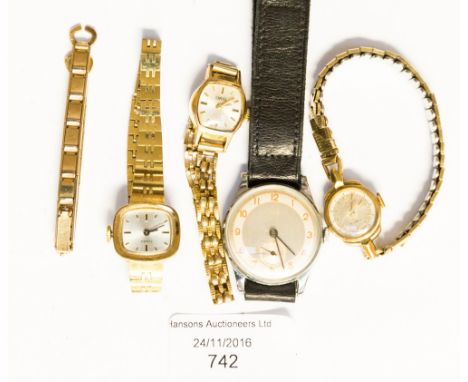 Four vintage watches to include a gentlemans Oris 1960s wristwatch with subsidiary dial, side wind and three ladies bracelet 
