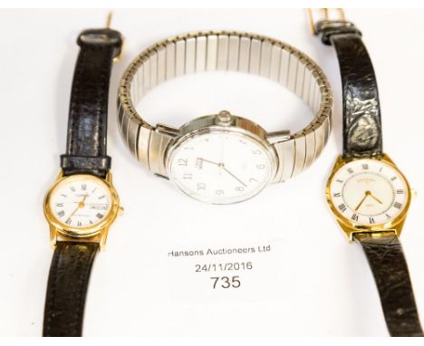 A ladies Rotary wristwatch with leather strap and pearlised dial; a Gentleman's Timex stainless steel Indiglo wristwatch expa