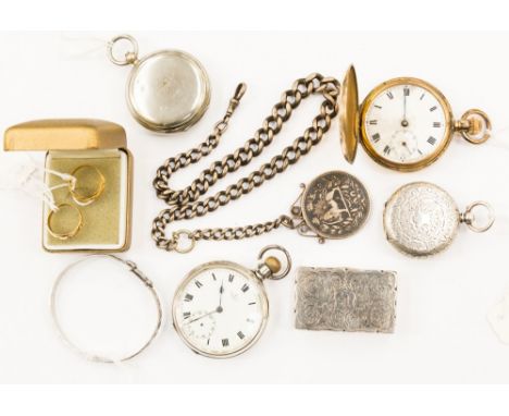 A Victorian .935 silver ladies pocket watch, a gold-plated top wind pocket watch, a World War I war issue compass, a white me