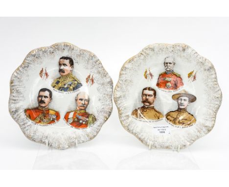 A pair of Staffordshire pottery WWI commemorative plates, colour transfer printed portraits of Major General J.D.P. French, M