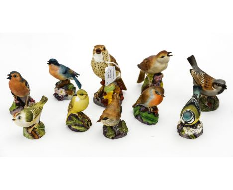 A collection of ten Royal Worcester garden bird models, including: Robin (3197); Blue Bird (3649); Nightingale (3337) and Thr