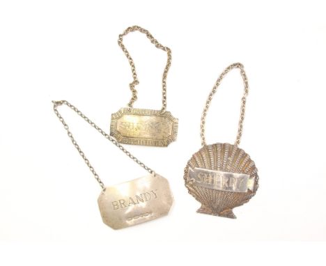 Three silver decanter labels, various dates (3)