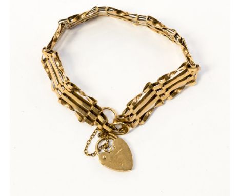 A 9ct rose gold gate link bracelet with padlock fastener, gross weight approx 9.7 grams 