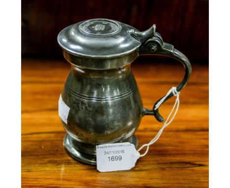 Scottish lidded bulbous measure, Glasgow. Imperial half-pint medallion on lid, lacking thumbpiece. City of Manchester verific