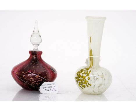A ruby coloured glass Jean Michel operto perfume bottle; together with a Murano glass onion shaped vase (2) 