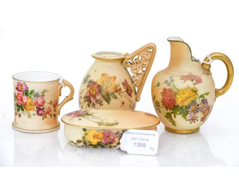 Royal Worcester blush ivory jugs; mug; oval pot and cover (4) 