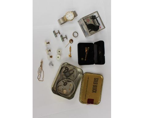 A collection of gentlemen's tie clips, cuff links, etc; together with a gentlemen's Rotary bracelet watch - quartz with date 