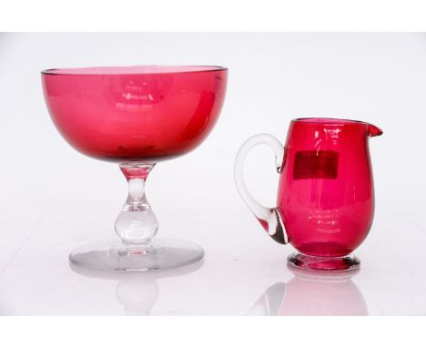 A late 19th Century ruby glass two piece strawberry set (2)