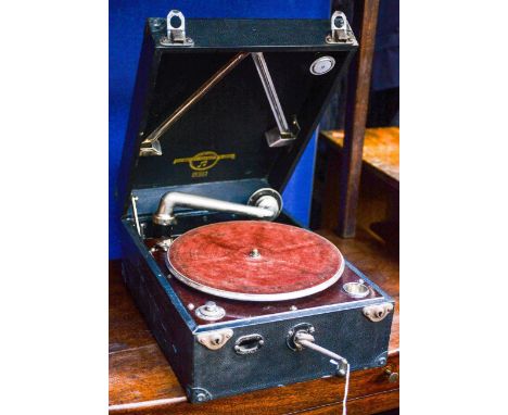An early 20th Century circa 1920s portable record player 