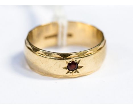 A 9ct gold ring, gypsy set ruby, approx 4.7 grams size Q 1/2