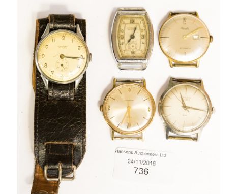 Vintage wristwatches to include sterling quality (1930s) Timex, Junghans, Kenzle automatic and a pin lever automatic (af) (5)