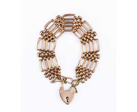 A 9ct rose gold gate bracelet with padlock clasp, 19 grams approx