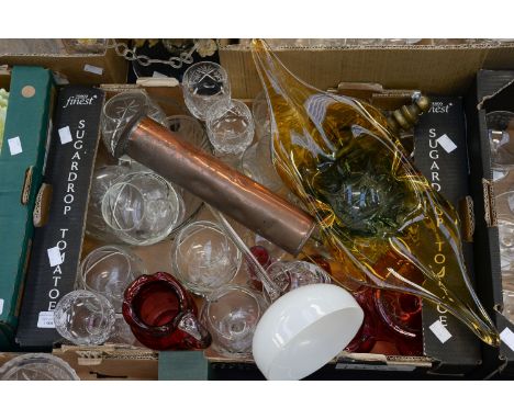 Glassware including Czechoslovakian Art Glass bowl; Cranberry glass; etc (one box) AA badge; brass door knocker; etc 