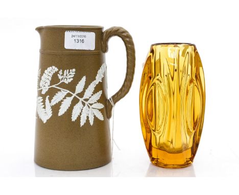 Light brown glass vase and a Victorian stoneware jug (2)