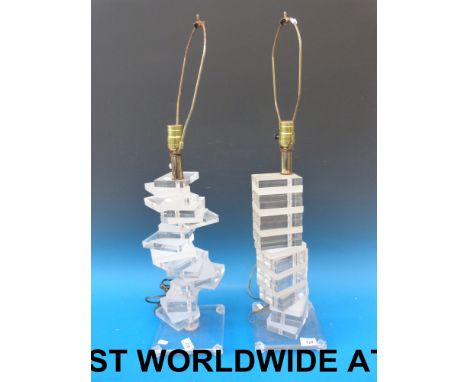Two studio laminated perspex lamp stands - possibly WW2 aircraft perspex (Lucite) 