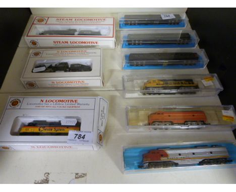 A collection of Bachmann and other N gauge trains comprising three locomotives, three locomotive sets and three carriages (al