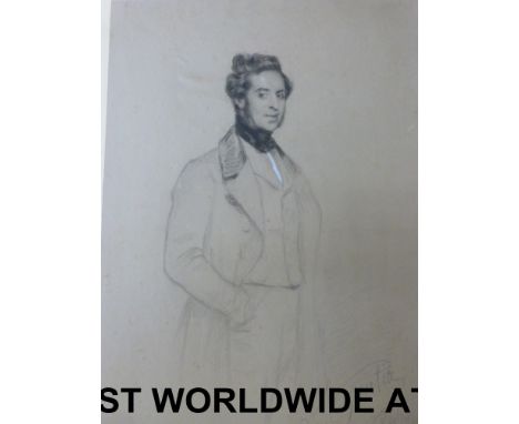 A charcoal and pastel portrait of Disraeli, paper laid on card. Indistinctly signed Gratia and dated 1845