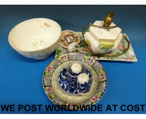 Collection of Spode items from the George Worlock Collection including a Spode "New Fayence" oblong dish, lamp in "Silver Bir