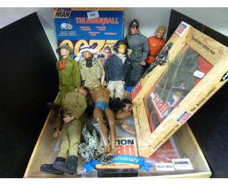 A collection of Action Man figures to include Thunderball set (in original box), boxed clothing etc