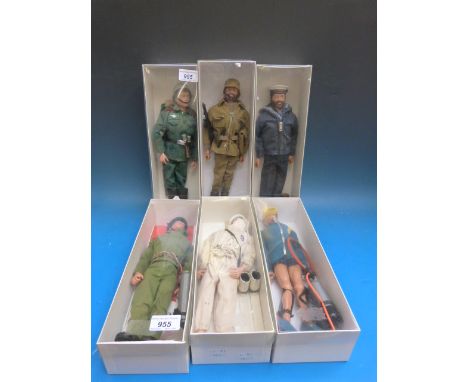 Six Action Man figures, Sailor, Diver, Polar Explorer and three Soldiers (all in display boxes)