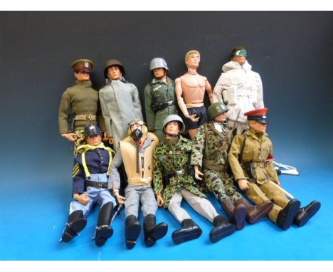 Ten Action Man figures, 7th Cavalry, Skin Diver, Royal Military Police, Arctic Marine, Paratrooper, German Strormtrooper, Tal